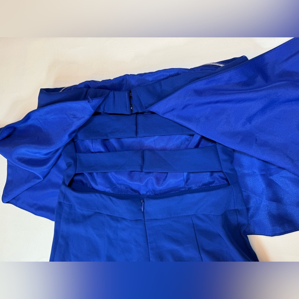 Mimi and Dottie Blue Stretch Popover Strapless Wide Leg Jumpsuit 10 (bin FF) - Picture 6 of 13